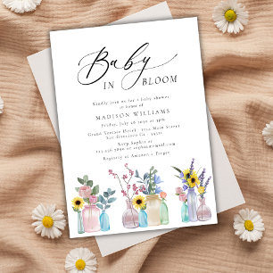 Convite Flores de Aquarela Elegantes Bebê em Chá de Sangue