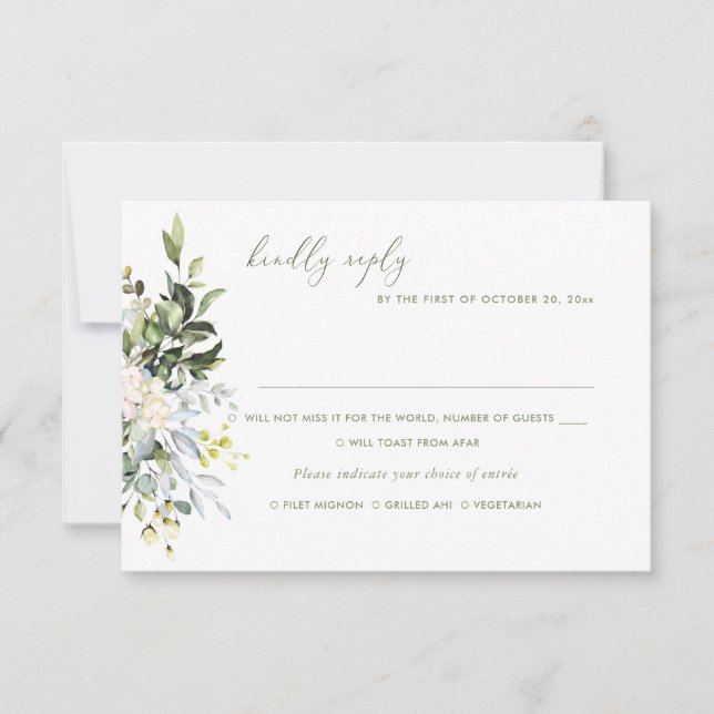 Convite Flores de Aquarela Goma Azul Eucalyptus, RSVP de R (Frente)