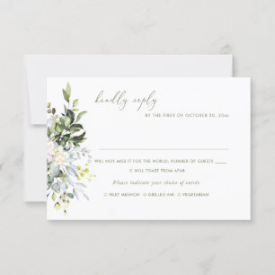 Convite Flores de Aquarela Goma Azul Eucalyptus, RSVP de R