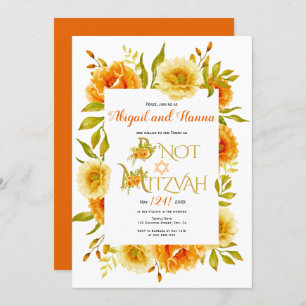Convite Flores de aquarela laranja floral B'Não Mitzvah