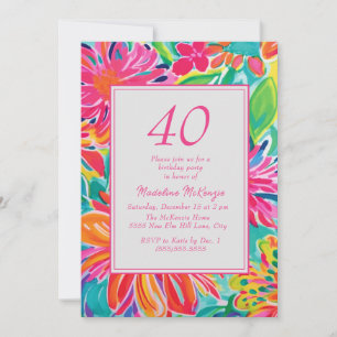 Convite Flores de Aquarela Laranja Rosa Quente Aniversário