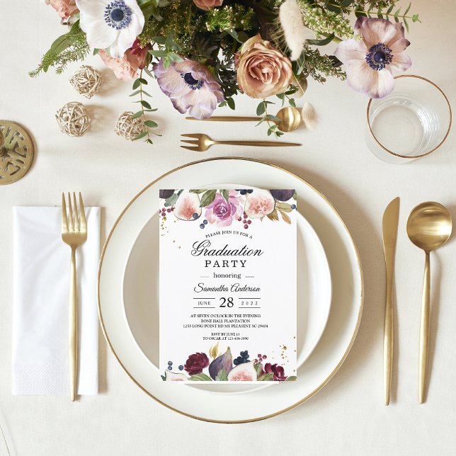 Convite Flores de Aquarela Modernas e Berry (Criador carregado)