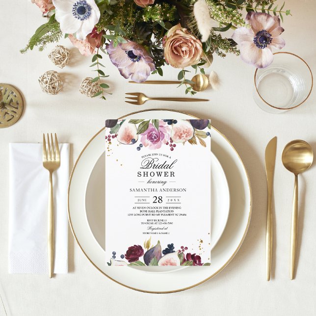 Convite Flores de Aquarela Modernas e Berry (Criador carregado)