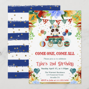 Convite Flores de Aquarela Panda Aniversário de Crianças