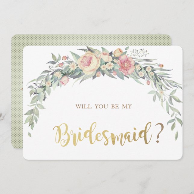 Convite Flores de Aquarela, Placa de Bridesmaid Bolinhas (Frente/Verso)