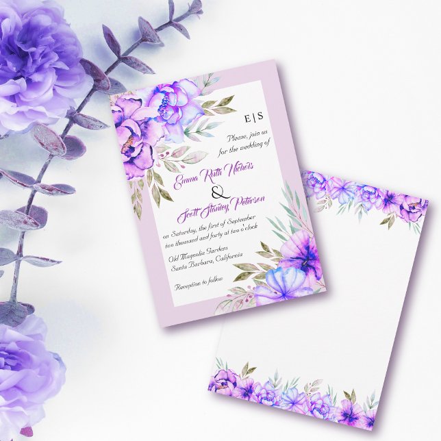 Convite Flores de aquarela púrpura casamento lilás floral (Criador carregado)