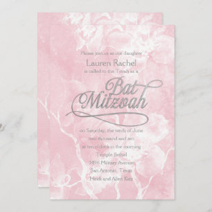 Convite Flores De Aquarela Rosa Bat Mitzvah