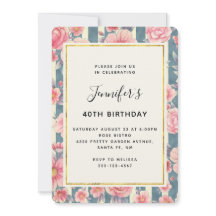 Flores de Aquarela Rosa em Stripes Aniversário