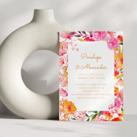 Flores de Aquarela Rosa Laranja Script Casamento C