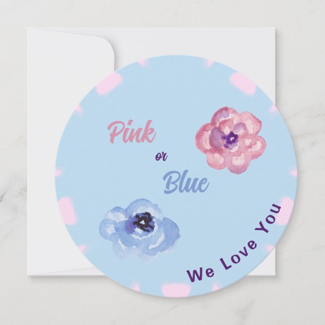 Convite Flores de Aquarela Rosa ou Azul Nós Amamos Você (Frente)
