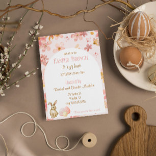 Convite Flores de Aquarela Rosa Páscoa Brunch e Caça de Ov