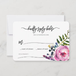 Convite Flores de Aquarela Roxas Bonitas RSVP