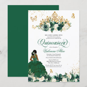Convite Flores de Aquarela Verde + Borboleta Quinceanera I