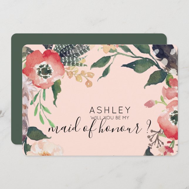 Convite Flores De Aquarela, Você Será Meu Nome De Bridesma (Frente/Verso)