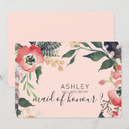 Convite Flores de Aquarela Você Será Minha Dama de Honra N