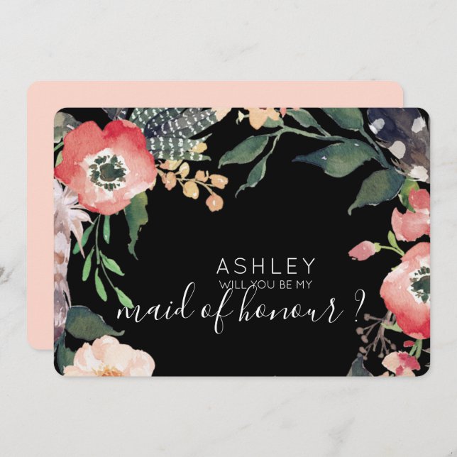 Convite Flores de Aquarela Você Será Minha Dama de Honra N (Frente/Verso)