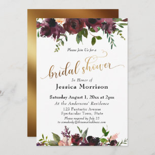 Convite Flores de Aquarelas Douradas da Borgonha do Chá de