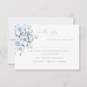 Convite Flores de Aquarelas Rosas Azuis Dusty, RSVP de Ref