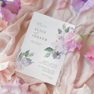 Convite Flores de Aquarelas Roxas Elegantes e Verde