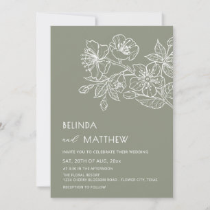 Convite Flores de Arte de Linha Branca Casamento Informal