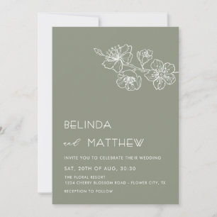 Convite Flores de Arte de Linha Branca Casamento Informal