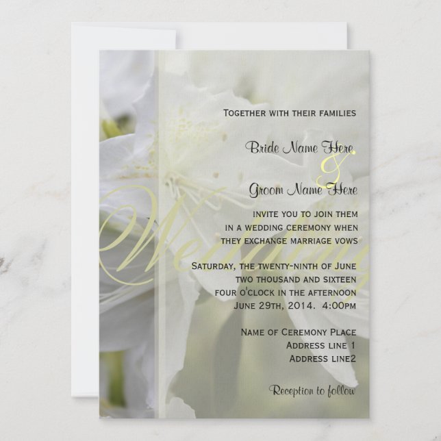 Convite Flores de azálea brancas elegantes casamento (Frente)