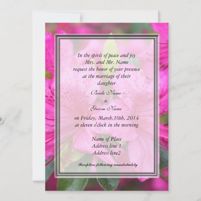 Convite flores de azálea rosa bonitas casamento (Frente)
