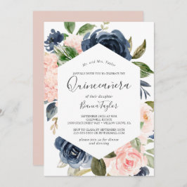 Convite Flores de Blush e Marinho | Quinceañera branca