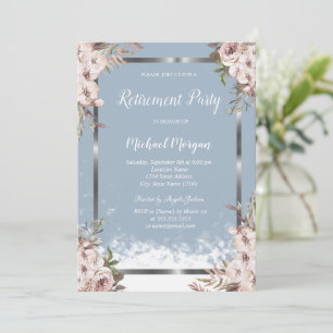 Convite Flores de Blush Frame Silver Frame Dusty Blue Reti