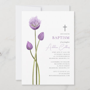 Convite Flores de bolhas de Lavanda suave abrem batismo mi