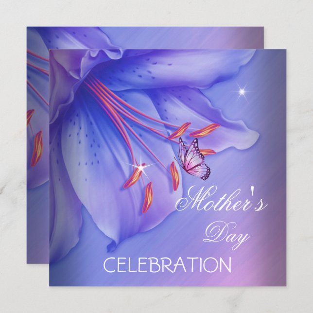 Convite Flores De Borboleta Lilac-Rosa-Roxo-dia de as mães (Frente/Verso)
