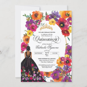 Convite Flores de Bordados Florais de Aquarelas Quinceaner