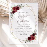Convite Flores de Borgonha, Flores Vermelhas, Boho, Doce 1<br><div class="desc">Convide amigos e família de estilo e dê o tom para o seu dia especial com este charmoso convite de aniversário. Design apresenta flores de cor-d-água borrifadas,  verde e moldura dourada sobre fundo branco.</div>