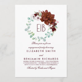 Convite Flores de Borgonha Monograma Festa de noivado Eleg