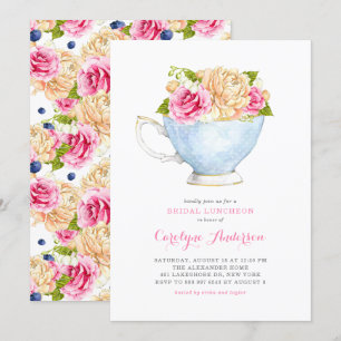 Convite Flores de Buquê de Teacup de Aquarela Flores de B