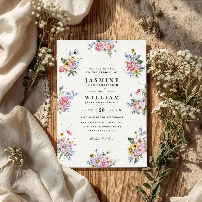 Convite Flores de Buquê Romântico Código QR Elegante Casam (Criador carregado)
