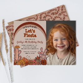 Convite Flores De Cactus Whimsical Retro Fiesta Kid Birthd