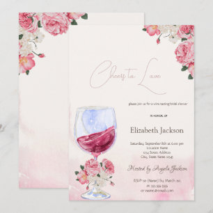 Convite Flores de Cálice de Vinho Aquarela Brindes ao Amor