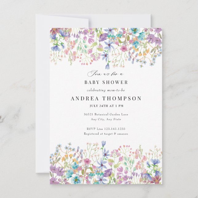 Convite Flores de Campo | Chá de fraldas Floral Pintado À  (Frente)