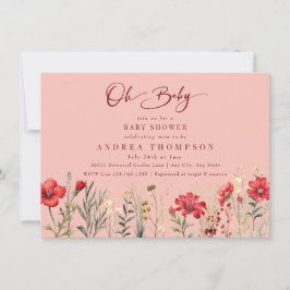 Convite Flores de Campo Vermelhos Flores Selvagens Oh Chá 