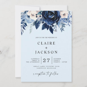 Convite Flores de Casamento Azul