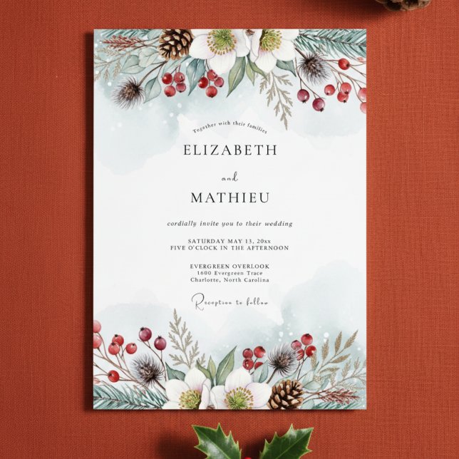 Convite Flores de Casamento Blue Winter Bloom (Criador carregado)