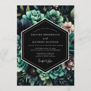 Convite Flores de Casamento com Flora Penumbral Índigo
