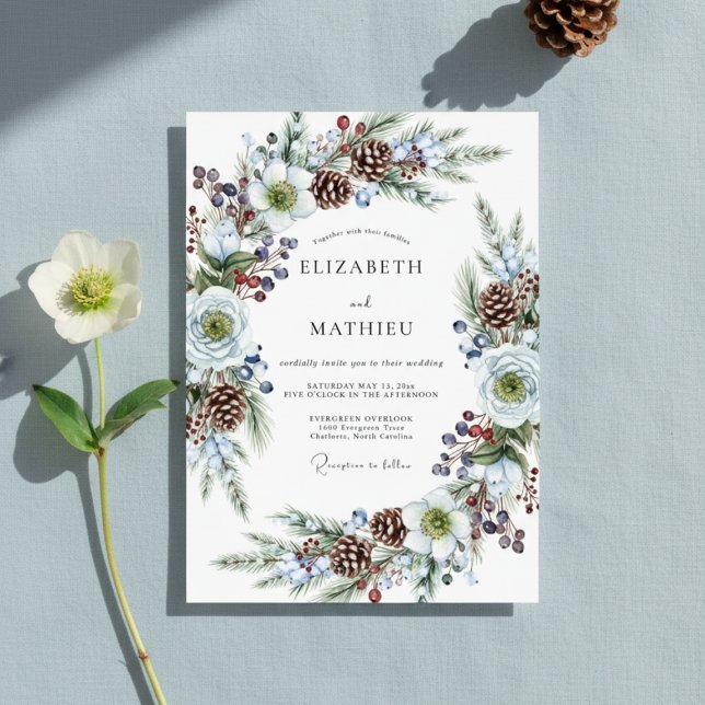 Convite Flores de Casamento de Inverno Branco (Criador carregado)