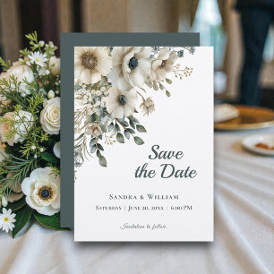 Convite Flores de Casamento em Aquarela Save the Date
