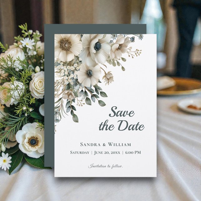 Convite Flores de Casamento em Aquarela Save the Date (Criador carregado)