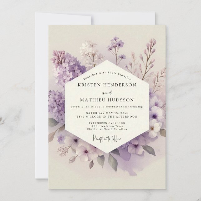 Convite Flores de Casamento Lilac Whisper Bloom (Frente)