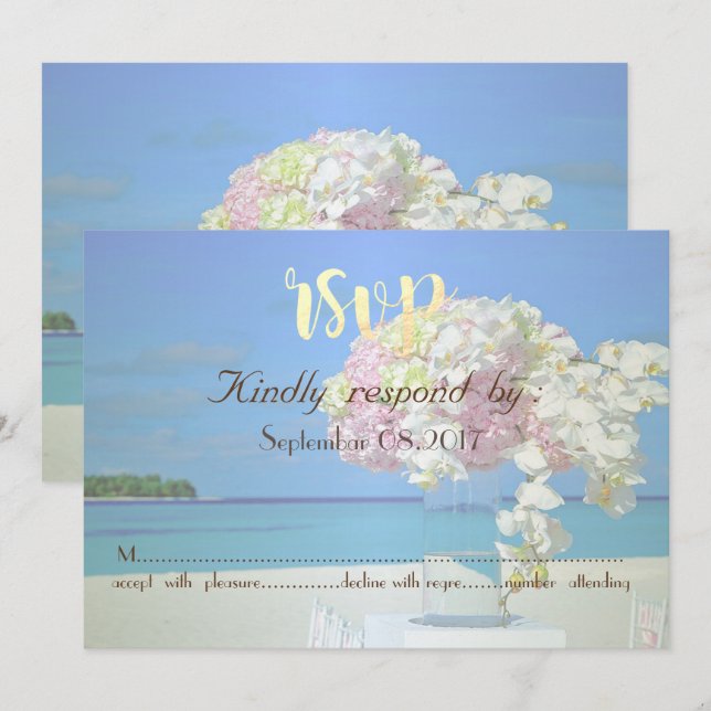 Convite Flores de Casamento na Praia  RSVP (Frente/Verso)