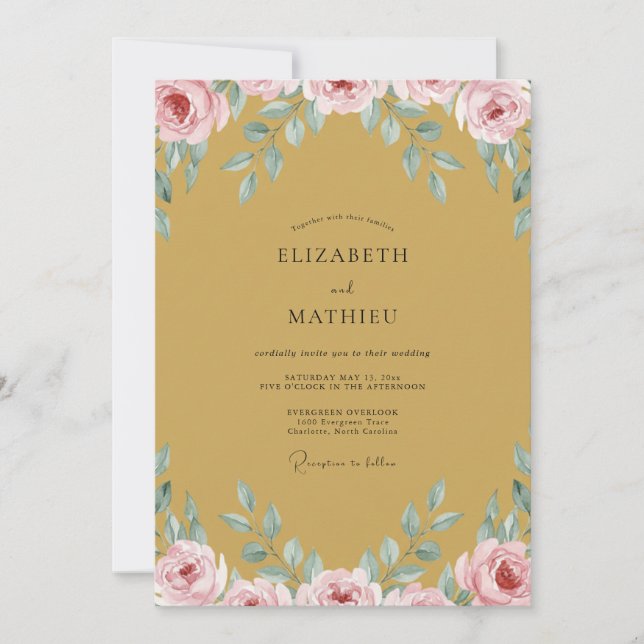 Convite Flores de Casamento Ochre Rose Bloom (Frente)