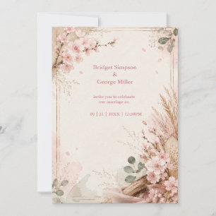 Convite Flores de Casamento Rústico Boho Sakura